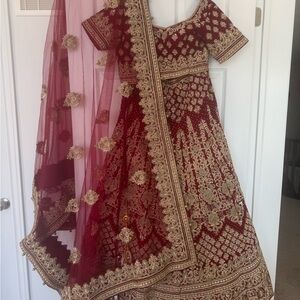 Elegant Red and Gold Embroidered Dress